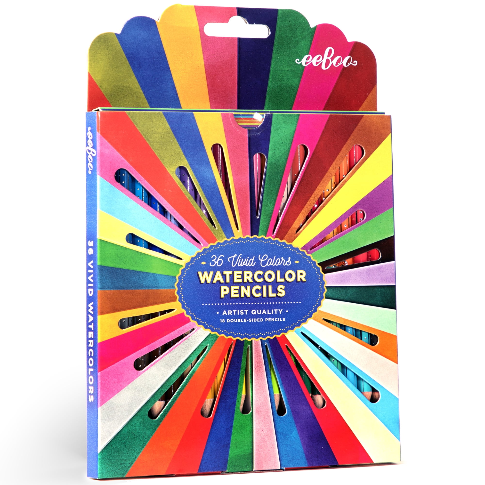 eeBoo: Watercolor Pencils - Rainbow - 18 Double-Sided Pieces, 36 Colors, Foil Barrels, Artist Quality, Adults Art Supplies