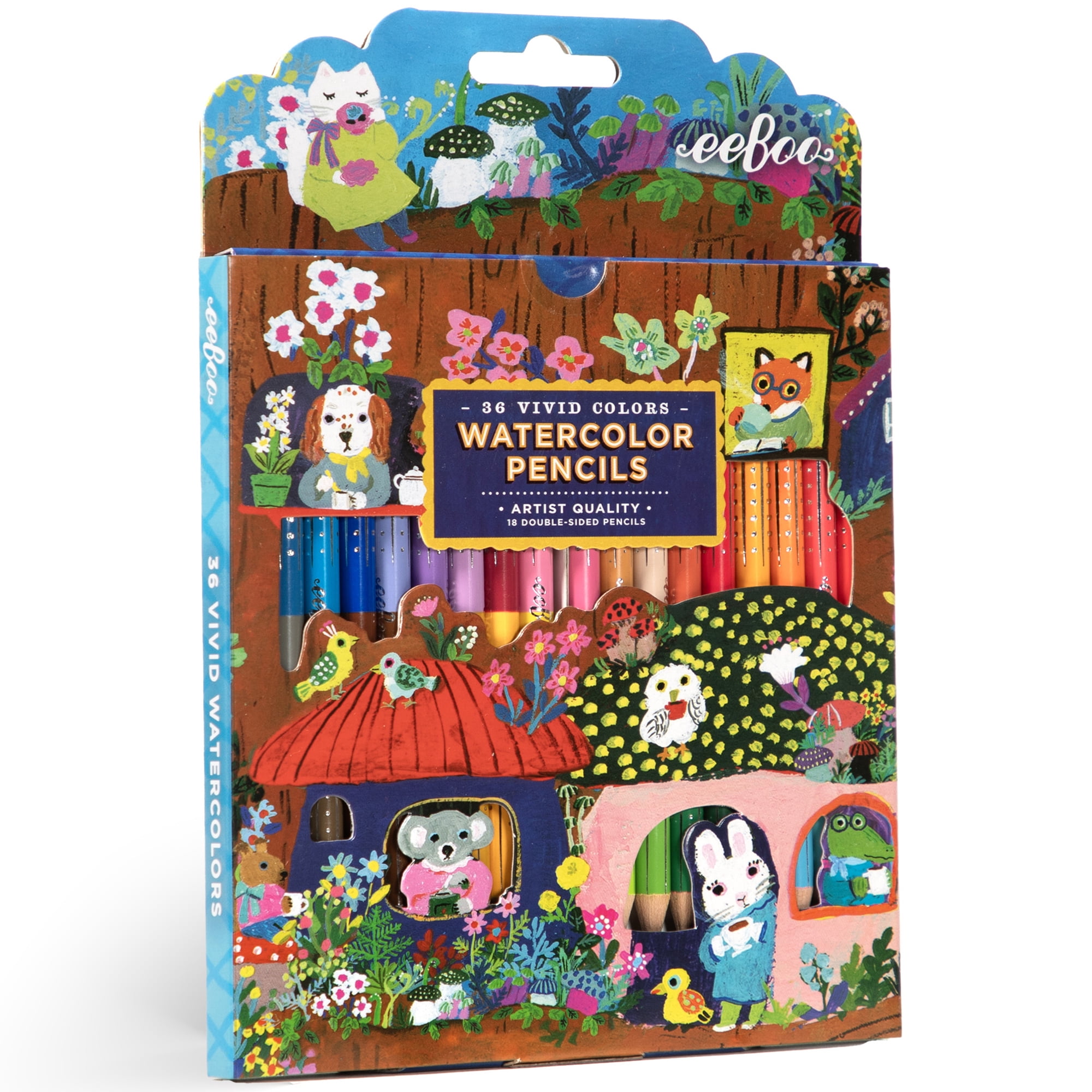 eeBoo: Watercolor Pencils - Yumi’s Mushrooms - 18 Double-Sided Pieces, 36 Colors, Foil Barrel, Add Water For Painting, Artist Quality, Adult Supplies