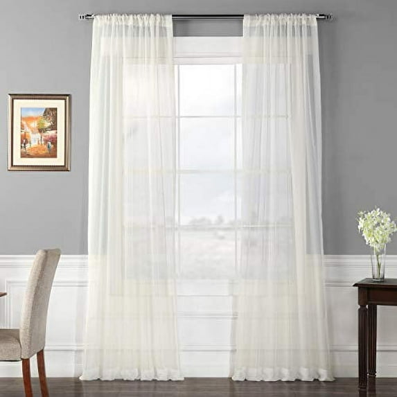 Off White Poly Voile Sheer Curtain Panel Pair