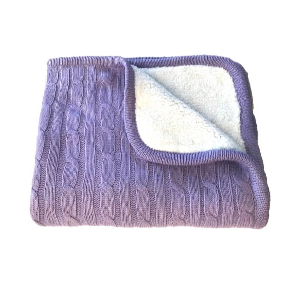 Effe Bebe Magnolia Cable Knit & Sherpa Baby Blanket - 30x40 Inches, Lightweight, French Blue