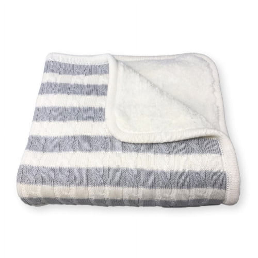 effe bebe Sweet Stripe Cotton Cable Knit Sherpa Baby Blanket 30"x40