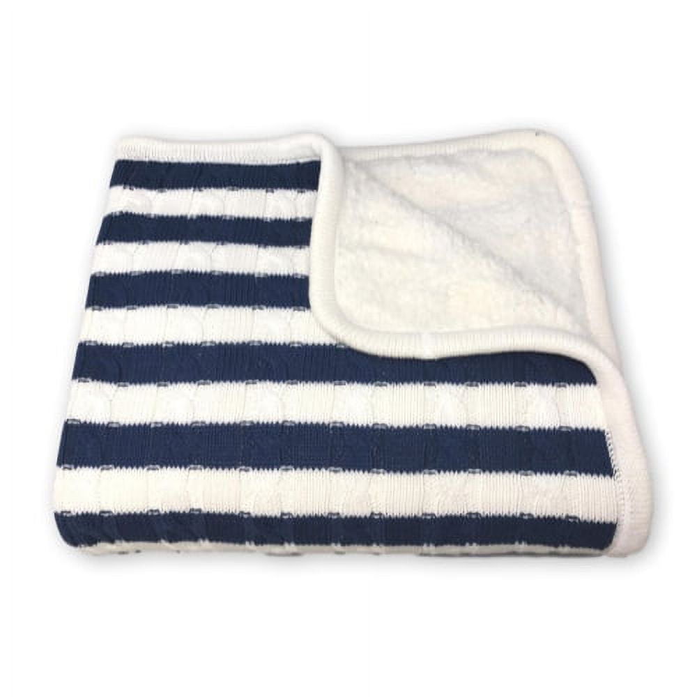 effe bebe Sweet Stripe Cotton Cable Knit Sherpa Baby Blanket 30"x40