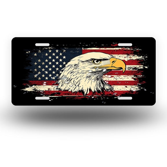 effect Eagle and Flag Front License Plate, Funny Standard Plates Personalized Novelty Decorative For Men/Women/Boys/Girls Car 6×12 Inch