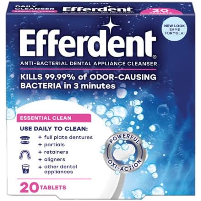 efferdent Denture & Retainer Cleanser Tablets, Essential Clean, 20