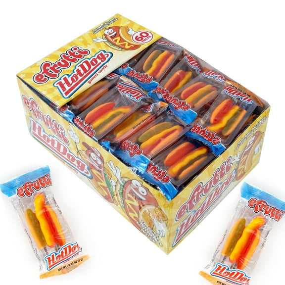 efrutti Gummi Hot Dogs, 60 Pieces Display Box, Individual Wrapped Hot Dog Gummy Candy