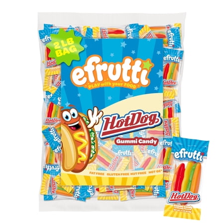 efrutti Mini Hotdogs, Fruity Gummy Candy, Individually Wrapped, 2 lb Bag, 100 Count