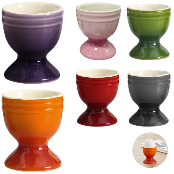 6 Pcs Ceramic Egg Cups Set, Assorted Hue Egg Holders for Hard Soft Boiled Eggs, Dishwasher Safe Colorful Dining Tableware for Breakfast, Brunch, 2 x 2.4 Inch