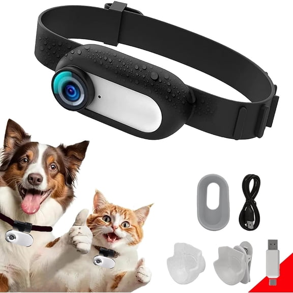 ehomful HD 1080P Pet Camera Collar - Wireless Mini Action Camera for Cats & Dogs, Wearable Body Cam for Outdoor/Indoor Activities, No WiFi Required, Pet Video Recorder
