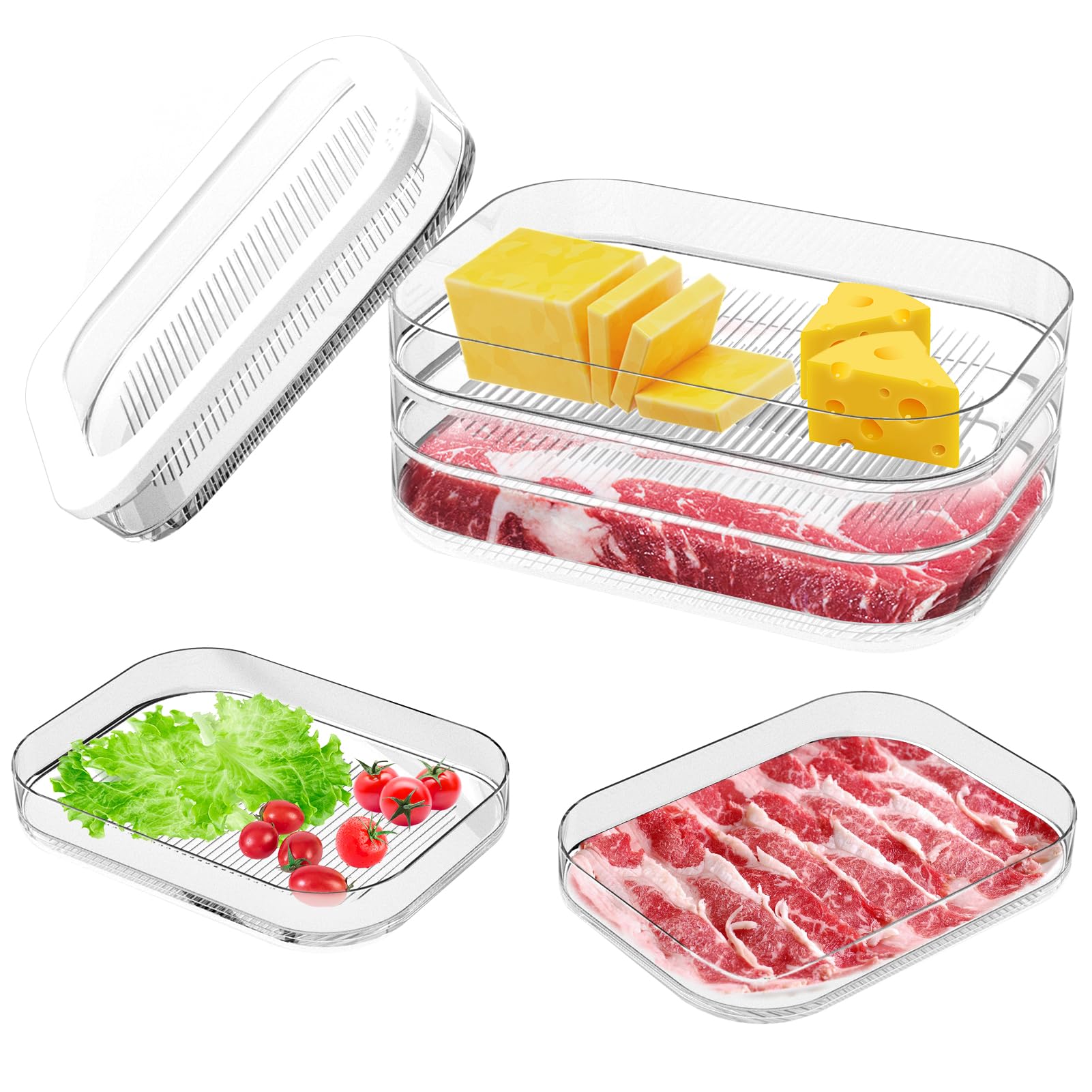 eiekako Deli Meat Container for Fridge, 3 Layer Airtight Lunch Meat ...