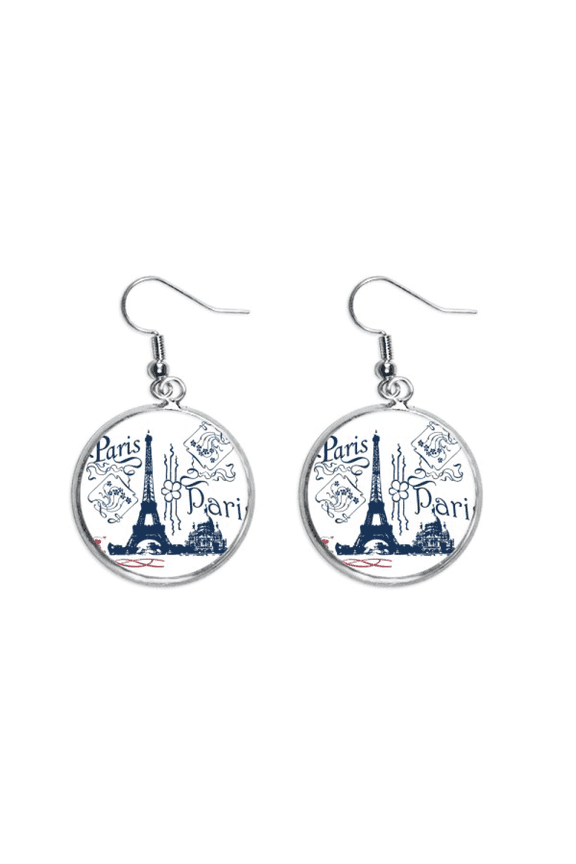 eiffel tower france paris line drawing ear dangle silver drop ear jewelry woman