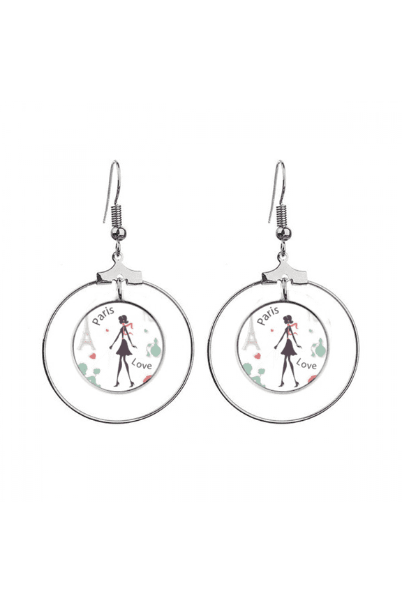 eiffel tower paris lady france landmark earrings dangle hoop jewelry drop circle