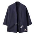 thumbnail image 1 of eileial 2024 Men's Embroidered Haori Kimono Harajuku Large Size Cardigan Yukata Style Clothing,Navy XXXXL, 1 of 3