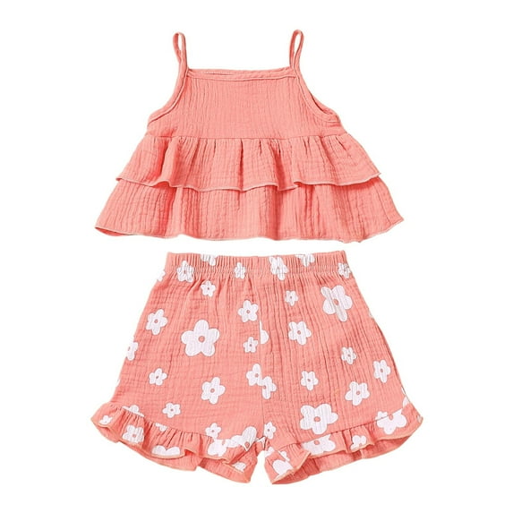eileial 2T Baby Girls Clothes 3T Girls 2pcs Summer Outfits Set Toddler Girls Short Sleeve Top Shorts Set,Pink 2-3 Years