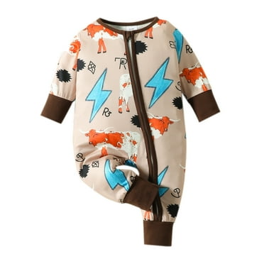 eileial Baby Boys Footed One-Piece Pajamas Zip Front Non-Slip Footed Pjs, 100% organic Cotton and Toddler Sleepers,Brown 12-18 Months