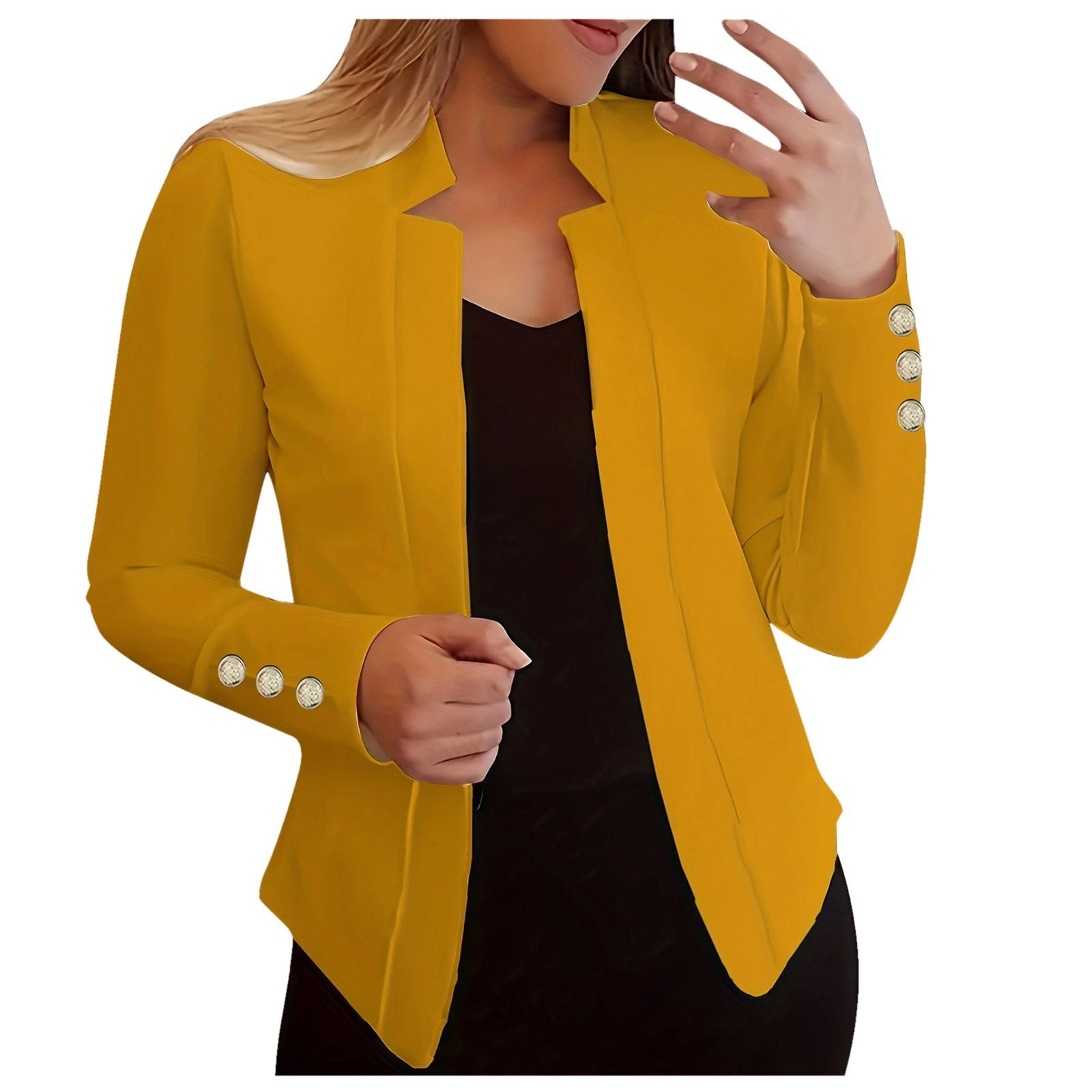 Women's Open Front Long Sleeve Blazer - Business Casual Work Jacket For Office, Wrinkle-Resistant