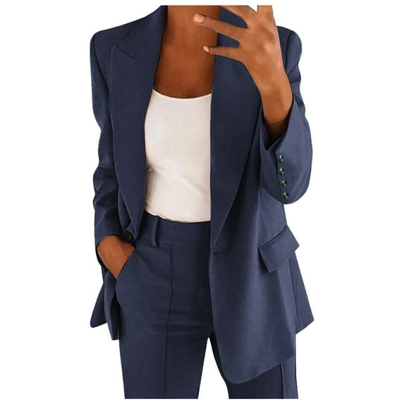 eileial Blazers for Women Business Casual Fashion Fall Long Sleeve Petite Blazer Dressy Work Suit Jackets(Navy,3XL)