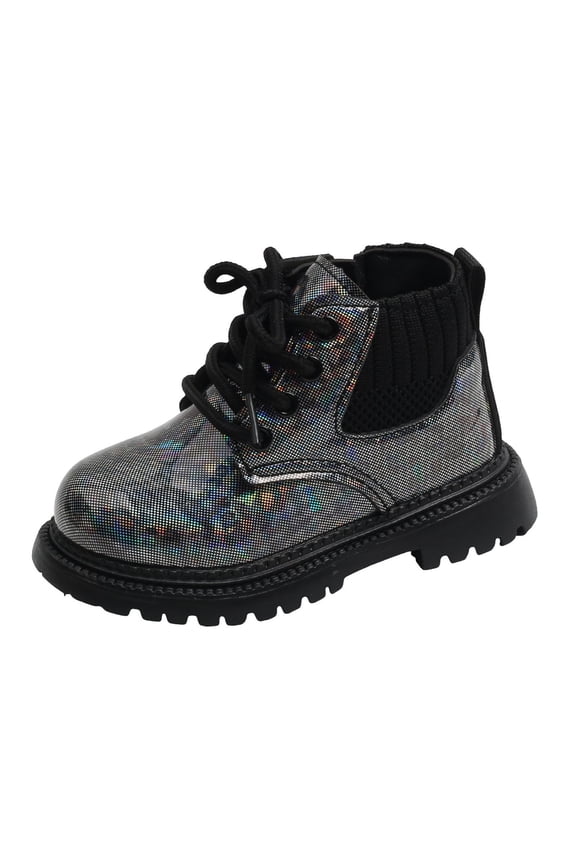 Boots for Boys Side Zipper Combat Shoes with Lace up(Toddler/Little Kid/Big Kid),Black 24
