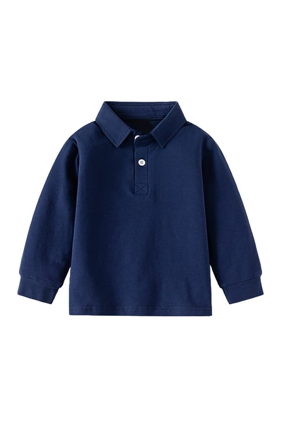 eileial Boy's and Girl's Sportstyle Polo Shirt Classic Fit Long Sleeve Daily Collared Polo Shirt(Navy,18-24 Months)