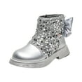 thumbnail image 1 of eileial Boys Girls Rhinestone Combat Boots Lace up Waterproof Combat Shoes with Side Zipper for Toddler/Little Kid/Big Kid,Silver 1, 1 of 6