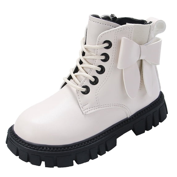 eileial Boys Girls Rhinestone Combat Boots Winter Snow Boots Lace Up Hiking Outdoor Boots (Toddler/Little Kid),White 11.5