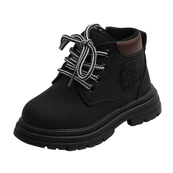 eileial Boys Girls Waterproof Combat Boots Lace-up Comfort Constrution Workboots,Black 28