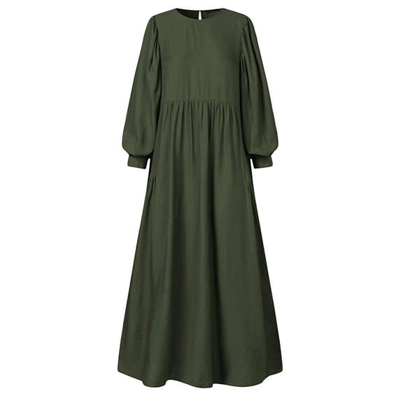 eileial Casual Dress for Women Long Sleeve Line Elegant Maxi Dress Stand Collar and Belt,Green S