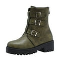 thumbnail image 1 of eileial Combat Motorcycle Boots for Women Low Heel Side Zipper Patent Leather Lug Sole Ankle Boots Mid Calf(Green,7.5), 1 of 2