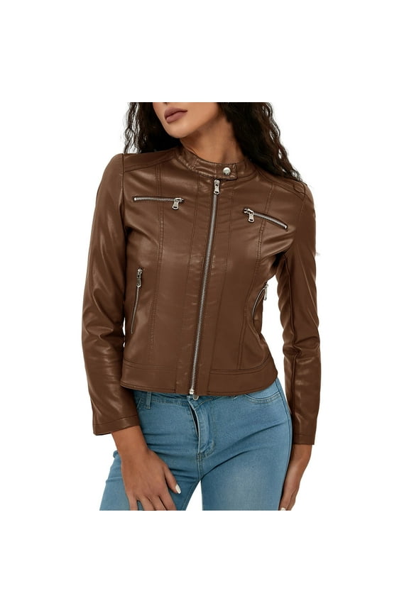 Leather Jacket Women Women's Racer Leather Jacket,Brown S