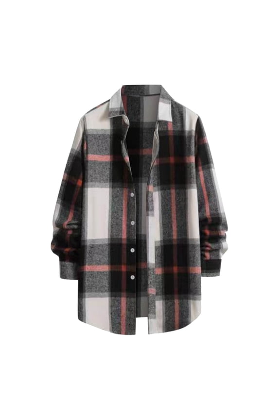 Flannel Shirts Men Big and Tall Plaid Outerwear Streetwear Button Down Shirt Jacket Modern Fit Long Sleeve Fall Work Jacket,Black XXL