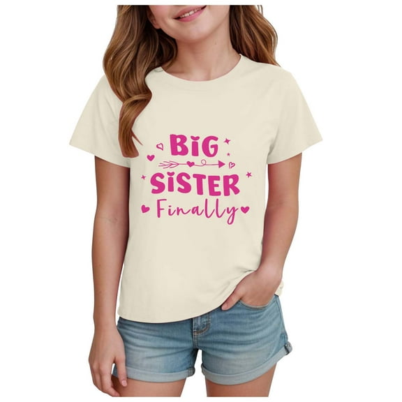 eileial Girl's Cute Graphic T Shirts Short Sleeve Tee Tops Kids Summer Tops Crewneck Tees T-Shirts Girls Clothes,Beige 5-6 Years