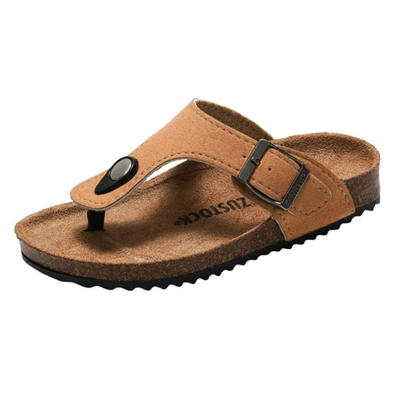 eileial Girls Boys Sandals with Cork Footbed Adjustable Buckle Summer Open Toes Flat for Kids Toddler,Brown 9