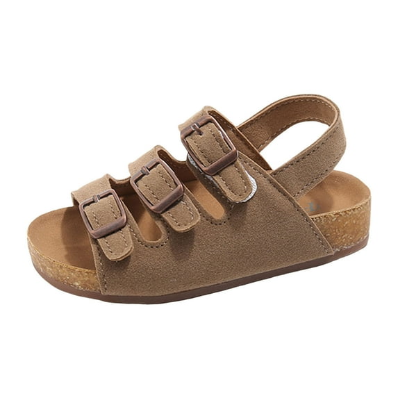 eileial Girls Boys Sandals with Cork Footbed Adjustable Buckle Summer Open Toes Flat for Kids Toddler,Khaki 12