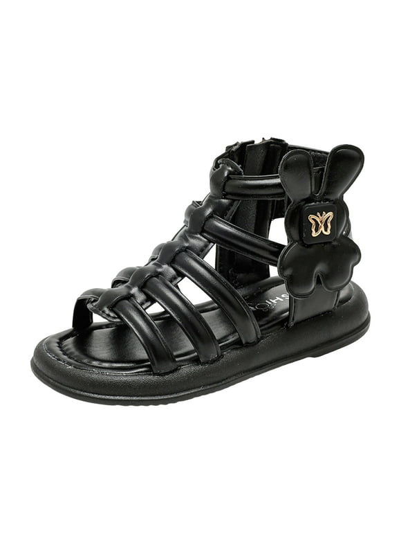 eileial Girls Gladiator Sandals Cute Open Toe Breathable Summer Shoes with Rubber Sole (Toddler/Little Kid/Big Kid),Black 13