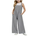 thumbnail image 1 of eileial Girls Overalls Kids Casual Sleeveless Wide Leg Jumpsuit Loose Rompers with Pockets,Gray 9-10 Years, 1 of 5