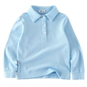 POVOZER eileial Girls' School Uniform Long Sleeve Polo Shirt, Button Closure, Comfortable & Breathable Fabric(Sky Blue,18-24 Months)