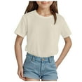 thumbnail image 1 of eileial Girls Shirts Cotton Short Sleeve Shirts for Girls Kids T-Shirts Tees Summer Tops,Beige 11-12 Years, 1 of 6