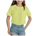 thumbnail image 1 of eileial Girls Shirts Cotton Short Sleeve Shirts for Girls Kids T-Shirts Tees Summer Tops,Light Yellow 9-10 Years, 1 of 4