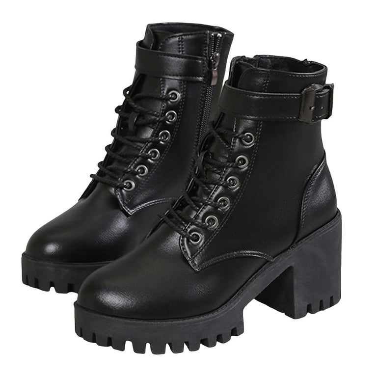 eileial Goth Boots Heel Boot for Women Ankle Combat Booties Black