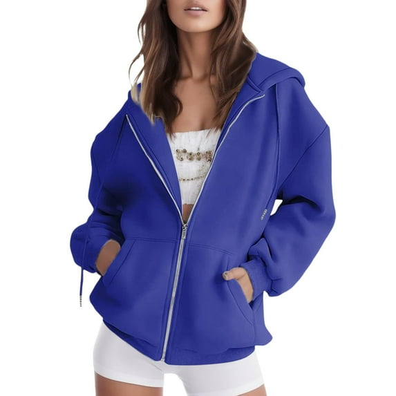 eileial Hoodies for Women Autumn and Winter Women's Sweater Sports Solid Color Cardigan Zipper Hooded Zip up Hoodie Women,Blue L