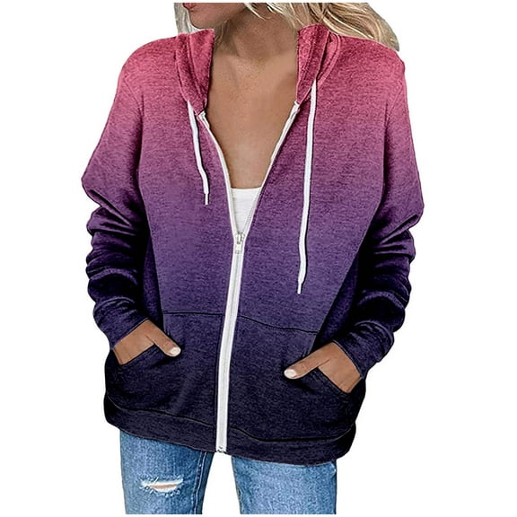 eileial Hoodies for Women Womens Hoodie Full Zip Long Sleeve Lightweight Sweatshirts Pockets Jacket Coat Zip Up Hoodie Women,Purple S