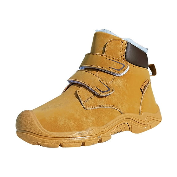 eileial Kids' Hiking Work Boots for Boys Girls, Waterproof Outdoor Ankle Boots with Hook and Loop,Yellow 6.5