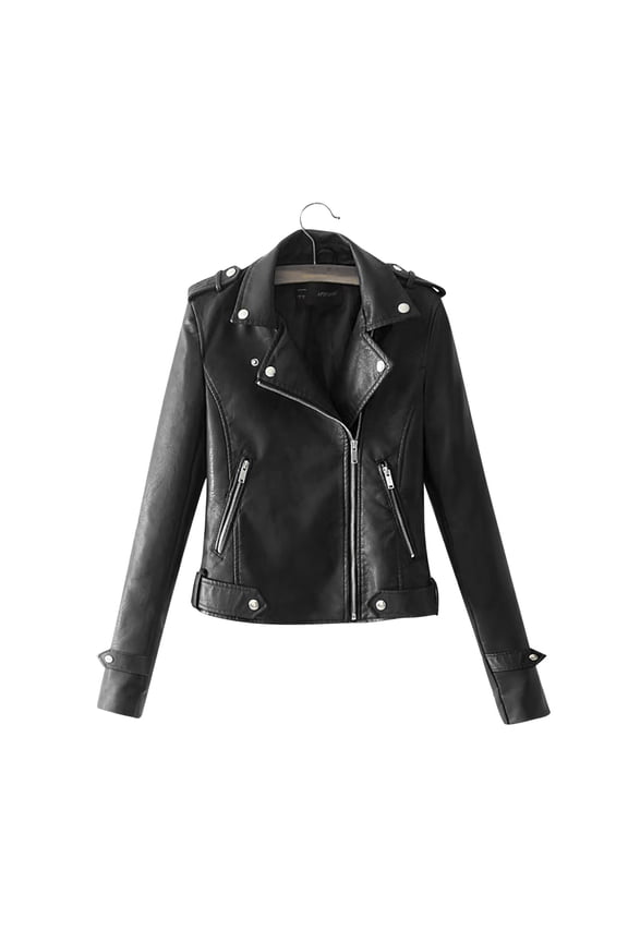 Leather Moto Jacket Women Women's Leather Blazer Jackets Women Vintage Moto Biker Coat Vegan Pleather Fashion,Black XL