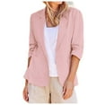 thumbnail image 1 of eileial Linen Blazer Women 3/4 Sleeve Ruched Lined Suit Stretchy Lightweight Casual Dressy Work Summer Jackets with Pockets,Pink S, 1 of 6
