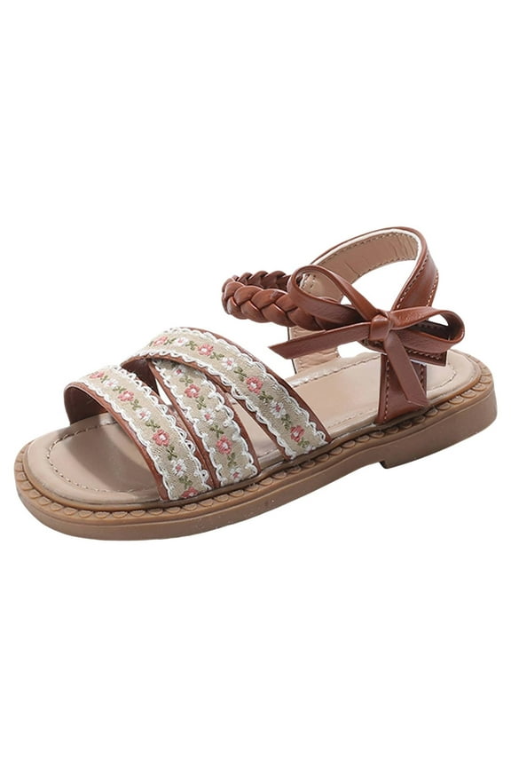 Little Girl Sandals Girls Open Toe Princess Flat Sandals with Comfort Sole Summer Sandals,Brown 9.5