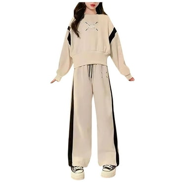eileial Little Girls Outfits Long Sleeve Clothing Sets Crop Tops Hoodie Sweatshirt and Leggings,Beige 120