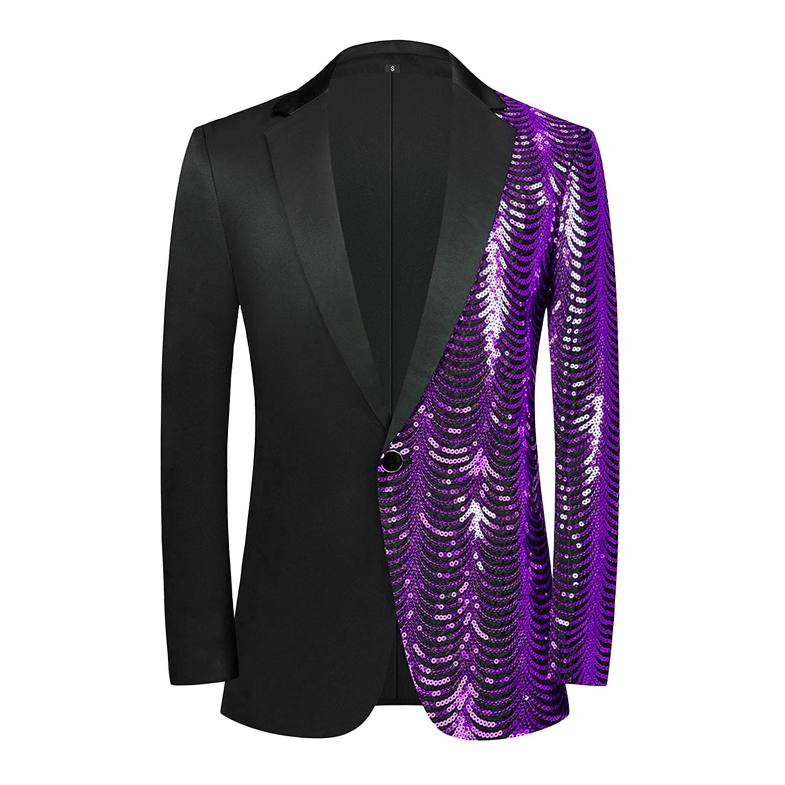 Mens Big and Tall Sequin Blazer - Shiny Fancy Sport Coat + Matching Bowtie + Purple Tuxedo