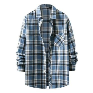 eileial Men's Casual Cotton Plaid Shirts Long Sleeve Button-Down Flannel Overshirt Jacket,Light Blue M