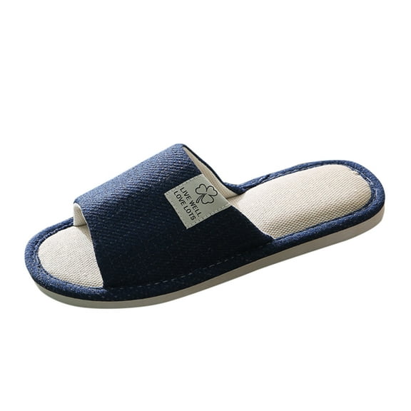 eileial Men's Comfy Memory Foam Slide Slippers Breathable Mesh Cloth House Shoes,Navy 9