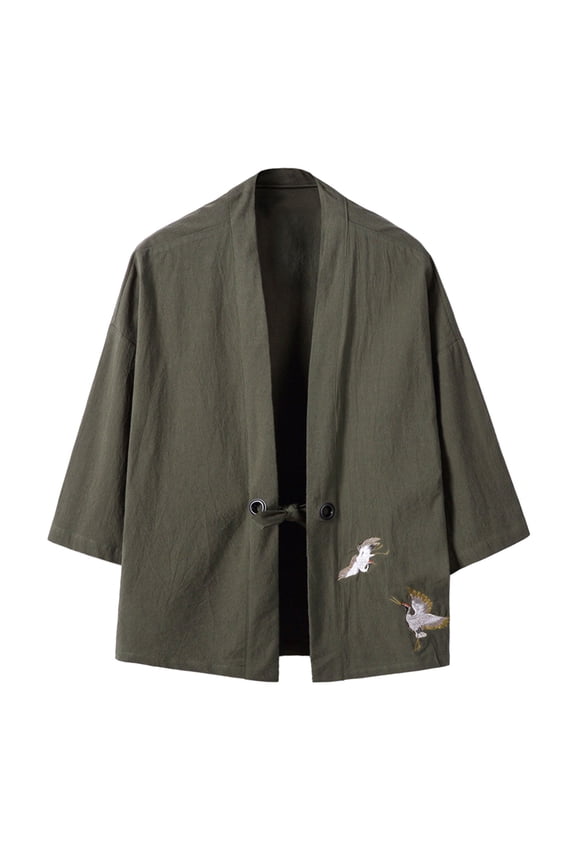 2024 Men's Embroidered Haori Kimono Harajuku Large Size Cardigan Yukata Style Clothing,Green XXL