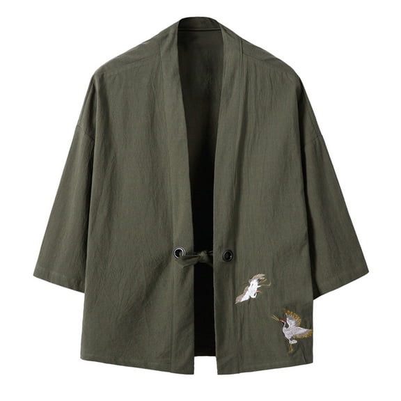 eileial 2024 Men's Embroidered Haori Kimono Harajuku Large Size Cardigan Yukata Style Clothing,Green XXXXL